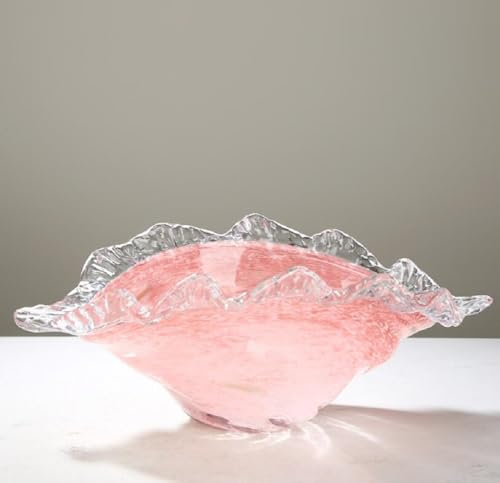 JUNYFFF Large Glass Fruit Plate Dinner Bowl Salad Colourful Snack Dessert Plate Wedding Candy Plate Serving Plate Decorative Bowl Multipurpose Tray Decorative Plate Glass Crystal 41CM,Pink