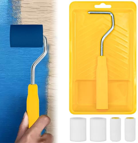 LPAMABA 6 pièces Kit Rouleau Peinture Petit Rouleau de Peinture en Mousse Mini Rouleaux Mousse avec Roleau a Vernis, Mini Bac à Peinture pour Peinture-émulsion Artisanale sur Murs et Plafonds