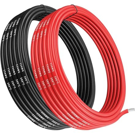 Gruiqrd Cable de silicona de calibre 12, cable eléctrico de 12 AWG, 5 m [2,5 m negro y 2,5 m rojo], cable flexible de cobre estañado de alta temperatura de 680 hilos de 0,08 mm para coches