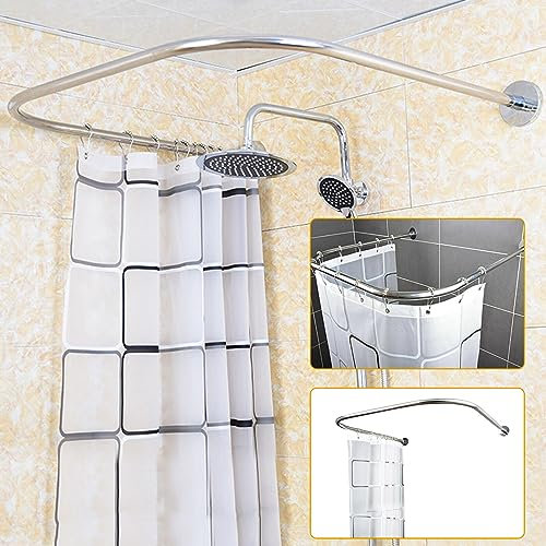 Duschvorhangstangen U Form Rundbogen Halterung Duschvorhangstange ohne Bohren, Edelstahl Einziehbare Gardinenstange Badewanne Schiene,FüR Badezimmer, Balkon, Umkleidekabine