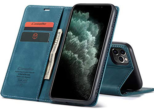 Owlhold Cover Magnetica per iPhone 11 PRO Max - Portafoglio Flip Antiurto con Cavalletto e Fessura per Carte - Custodia in Pelle Blu Verde