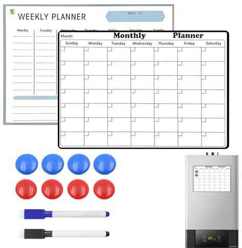 Whiteboard Monatsplaner Wochenplaner, 28×21cm Magnetisches Whiteboard und Kühlschrank-Kalender Abwischbar Selbstklebend Planungstafel Monatskalender Memoboard Abwischbar für Wand Glas und Holz