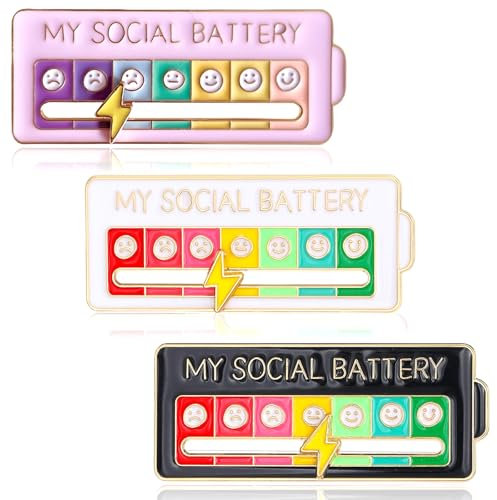 LOMSUXA 3 Stück Soziale Batterie Pin,Slider Social Battery Badge,My Social Batterie Pin Mein Sozialer Batterie-Pin-Slider Sozialer Batterie-Pin Lustige Emotionale Emaille-Pin für 7 Tage Woche