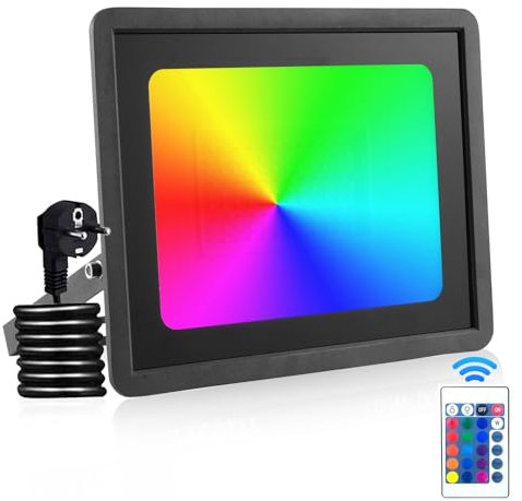 Dibaful 100W RGB LED Strahler Außen mit Fernbedienung Scheinwerfer IP66 Wasserdicht Outdoor Bunt Außenstrahler Fluter für Garten Party Garage Hof