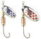 Cucharillas de Pesca Evia Dotty Modelo 11 Numero 3 Color Plata 6,4 Gramos con Anzuelo Simple sin Muerte (Pack 2 Colores | Pintas Azules y pintas Rojas)
