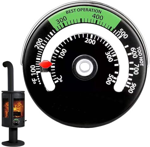 Thermomètre en bois de poêle, thermomètre magnétique à foyer transparent et précis des accessoires de four résistant à la chaleur pour gaz, bois, cuisinière granulés et cheminées