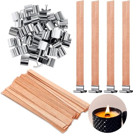 Zegnuem Knister Holzdochte für Kerzen, Dochte für Kerzen, Dochte mit Basis, Ldeal für Duftkerzen und Rauchfreie Kerzenherstellung 13x130mm (30 Stück)