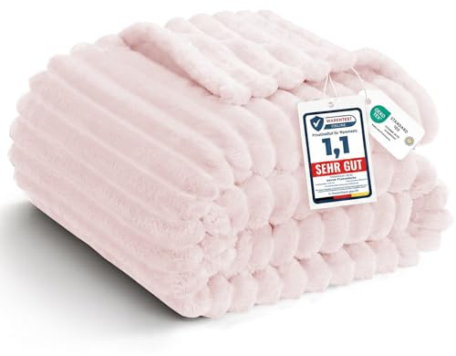 WAVVE Coperta Plaid Pile 270x230 cm, Coperta Letto Matrimoniale, Coperta di Flanella a Righe per Soggiorno, Letto, Coperta Divano Grande Caldo Morbida, Rosa
