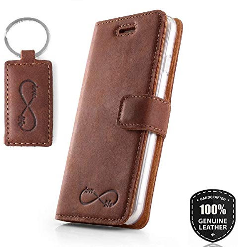 SURAZO Handy Hülle Für Samsung Galaxy S10 - Infinity - Nubuk Nussbraun - Glattleder Premium - Vintage Wallet Case