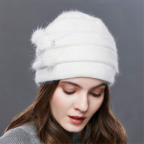 Renost Frauen Winter Kaschmir Strickmützen Nerz Pompon Streifen Bonnet Female Warm Beanies 10 One Size