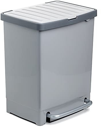TATAY Cubo de Reciclaje 25L con Pedal | Separador Interior para 2 Residuos | Uso Interior y Exterior | Apto para Bolsas de 30L | Plástico Resistente Libre de BPA | 33,5x31x42 cm, Gris
