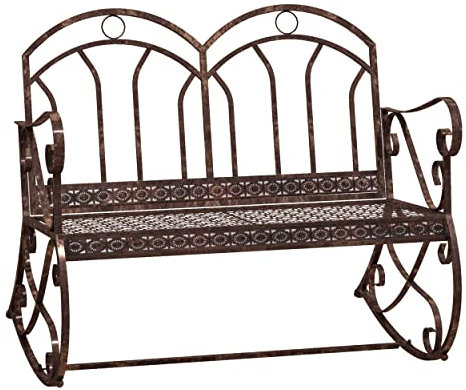 Outsunny Gartenbank Schaukelstuhl Parkbank Sitzbank Bank 2-Sitzer Metall (Modell3/ Bronze-Rot)