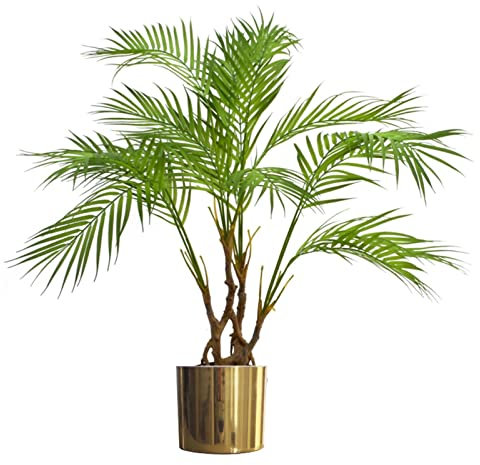 Leaf Design UK Large Realistic Artificial Palm Tree, Metal, Natural Areca Gold, 90cm