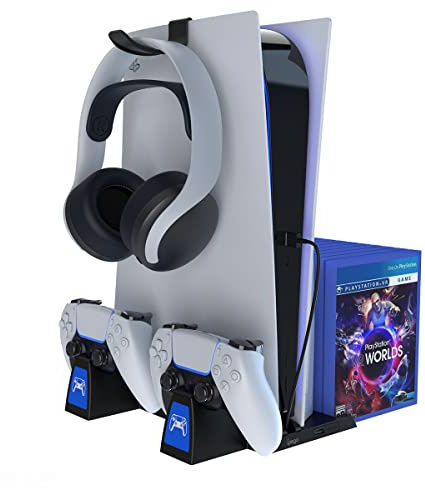 ipega The Gamers Bell - 5 in 1 Charging and Storage Station Play Station 5 PS5 - Quick Charge with LED Lights Indicator Compatible 2 Controls PS5 Gaming and Headset Storage