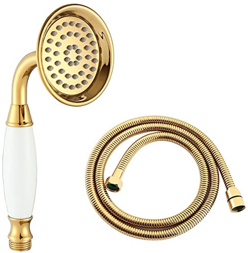 Ownace Big Size 3.3 Inch Traditional Brass Ceramics Telephone Hand Held Shower Head Victorian Shower Head with 1.5M Hose for Bathroom Taps