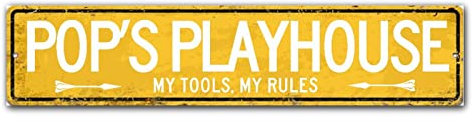 Wooden Signs Pop's Playhouse My Tools My Rules Rustic Farmhouse Home Decor Garage Man Cave Wall Decor Wooden Hanging Sign Girls Bedroom Sign Rustic Custom Sign 6x24in