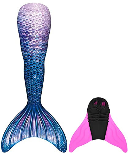 NAITOKE meerjungfrauenflosse mädchen Badeanzug - Meerjungfrau Flosse Bademode mit Bikini Set und Monoflosse Mermaid Tail, 4 Stück Set,MBHDJCAA,170