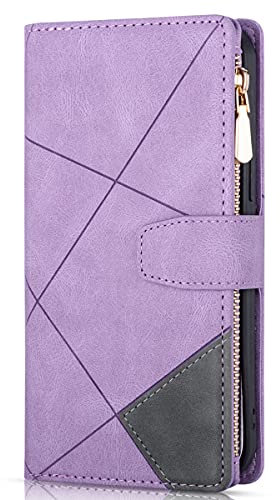 Samsung A54 5G Case Zipper Pocket Flip Shockproof Leather Folio Wallet Purse Case with Stand 9 Card Slot Holder Silicone Bumper Protector Cover for Samsung Galaxy A54 5G Phone Case Women Men, Purple