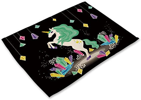 Tischsets Abwaschbar Grün Lila Einhorn Platzsets Abwaschbar Baumwolle Leinen Platzdeckchen Grifffeste Platzset Filz Hitzebeständig Tischset Filz Antifouling Tischset Kinder 30x45 8 Pcs