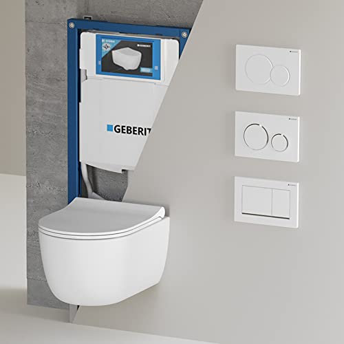 Hänge WC Spülrandlos Weiß matt I WC Komplettset Geberit Sigma I Wand WC randlos I Softclose WC Sitz I Geberit Duofix UP-Element 112cm (49cm, Sigma20)