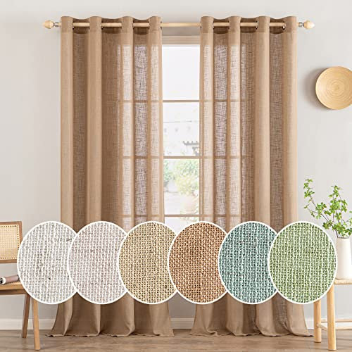 MIULEE Lino Tende Finestre con Occhielli Tenda a Pannello Traslucido Tende Moderne a Vela Trasparente Adatte per Porte Balcone Soggiorno Camera da Letto 2 Pezzo Set Beige 140x160 cm