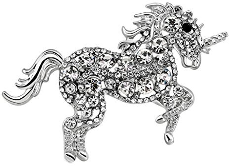 Broche licorne vintage en strass - Bijoux d'animaux - Badge de costume blanc, 5.7x3.4cm, Plastique