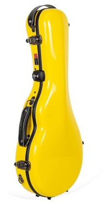 Crossrock Fiberglass Mandolin Case – Contoured for F-Style (Fits Gibson F5) | Yellow Gloss, Forest Green Velvet, TSA Lock, Accessory Compartment, Backpack Straps – Sleek Pro Travel Case