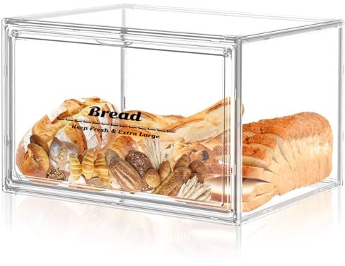 SMFANLIN Large Bread Box for Countertop, Stackable Clear Bread Storage Box Holder for Kitchen, Bakery Storage Bread Container Bread Keeper for Homemade Bread Bagel Muffins Rolls