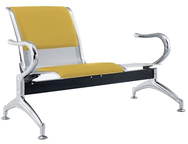 FBasic Bank 2-Sitzer Stahl 125x71x78H silber für Warteraum | inkl. Sitzkissen für Sitz und Rückenlehne Senf | Bank mit Armlehnen, 8056149751695