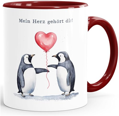 SpecialMe® Kaffee-Tasse Spruch Geschenk Liebe Mein Herz gehört Dir Luftballon Geschenkidee Mann Frau Valentinstag Weiss-innen-bordeauxrot standard