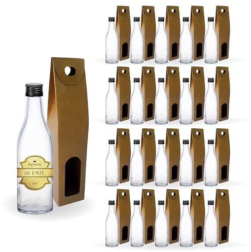 Espirito Rebelde 20 Mini Bouteilles en Verre 50 ml avec Bouchon à Vis Noir + Boîte | Mini Flacons d'Alcool 5 cl, Petites Fioles d'Échantillons | Cadeaux, Mariages