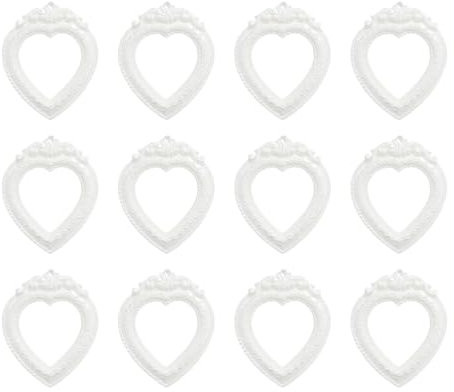 QUARKZMAN 12 Stück Vintage Harz Bilderrahmen in Herzform, Retro Wandhängender Fotorahmen für DIY-Zubehör zur Wohnungsdekoration, Weiß