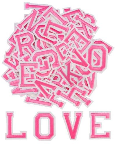 52Pcs Pink Iron-On Alphabet Patches A-Z 2 Inch, Embroidered Letters with Hot Melt Glue Back, Sew or Iron On Fabric Letter Patches for Clothing Hats Bags Jackets DIY Projects