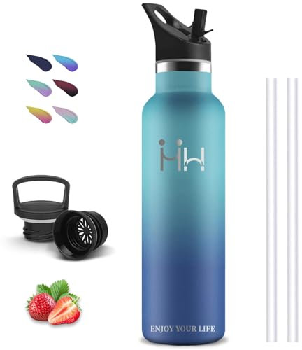 Gourde Isotherme, Gourde 1l, Sans BPA, Bouteille Isotherme, Anti Fuite, Gourde Inox, Double Isolation, Gourde avec Paille, Facile à Nettoyer, Gourde Metal, pour Voyage, Camping, Randonnée, Aptitude