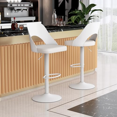GIANTEX Barhocker 2er Set, Barstuhl Höhenverstellbar & 360° Drehbar, Küchenhocker mit Lehne, Drehstuhl Küchenstuhl mit Kunstledersitz, Thekenhocker Bistrohocker Sitzhöhe 63-83 cm (Weiß)
