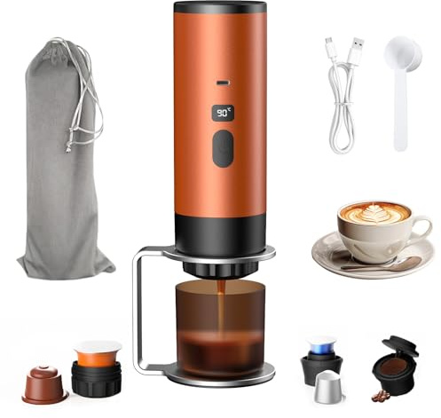 Portable Coffee Maker, Portable Espresso Maker for Travel, 18Bar Self Heating Espresso Coffee Machine USB Rechargeable, Compatible With NS Capsules & Ground Coffee for Car, Camping, Hiking, Office