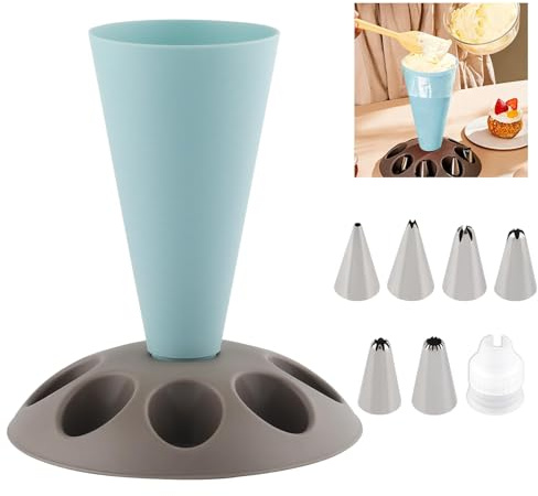 Piping Bag Stand for Cake Decorating,Pastry Bag Holder with 8 Nozzle Slots, Plastic Icing Bag Rack and Tip Display Tray,with Icing Nozzles & Couplers Baking Accessories for Cupcakes Cakes(Light Blue)