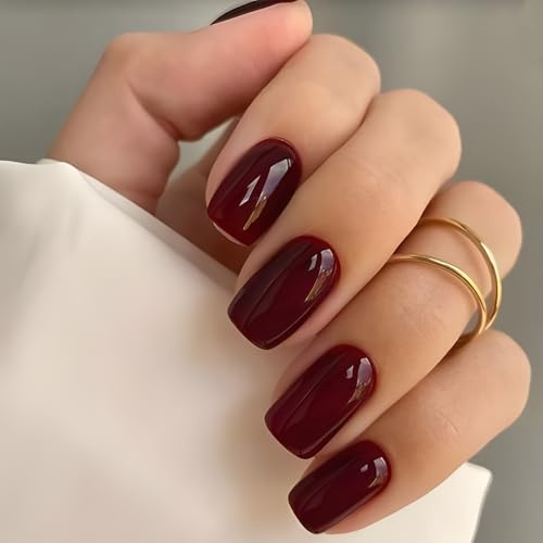 COMOOKA 32er Press On Nails Kurz Rot Künstliche Fingernägel zum Aufkleben | Nägel zum Aufkleben Rot Eckig, soft gel press on Nails, Fake Nails Short, Full Cover Kunstnägel für Frauen & Mädchen