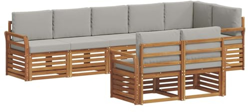 vidaXL Sofagarnituren 8 pcs Natürlich und Hellgrau Massivholz Akazie, Garten-Sitzgarnitur, modernes Lounge-Set, pflegeleichtes Gartenmöbel, gemütliche Terrassen-Sitzgelegenheit