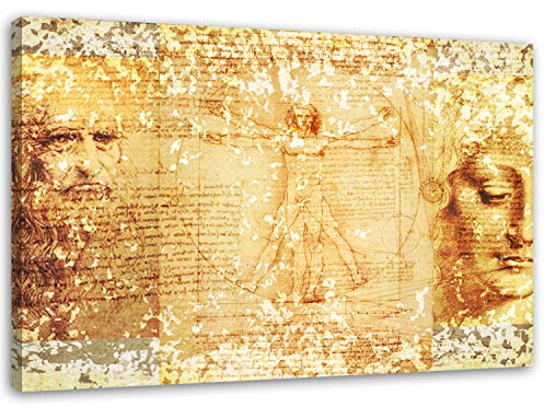 Feeby. Wandbild - 1 Teilig - 80x120 cm, Leinwand Bild Leinwandbilder Bilder Wandbilder Kunstdruck, KUNST, LEONARDO DA VINCI, VINTAGE, BRAUN