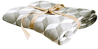 Naturer Kuscheldecke Wohndecke Babydecke Strickdecke Plaid Tagesdecke, Couch-Überwurf, Sofa-Decke Grau Weiß, 130 x 160 cm