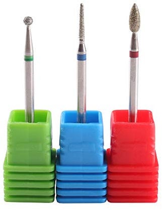 MZCMSL 3 brocas de diamante para cutícula (aguja, bola, bala), kit de brocas de manicura profesional, 3/32 vástago e archivo