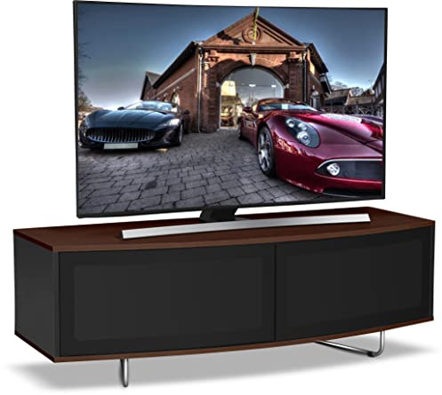 Centurion Supports Caru Gloss Black and Walnut Beam-Thru Remote Friendly Super-Contemporary D Shape Design 32-65 LED/OLED/LCD TV Cabinet
