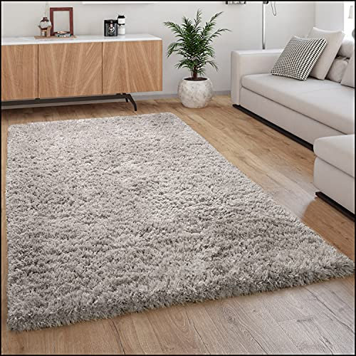 Paco Home Hochflor Teppich Kuschelig Modern Shaggy Flokati Stil Gemütlich Uni Grau, Grösse:240x340 cm