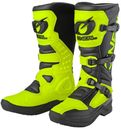 O'NEAL | Botas de Motocross | Moto Enduro | Protección interior de tobillo, pie y zona de cambio, forro perforado | Botas RSX | Adulto | Negro Amarillo Neón | Talla 41