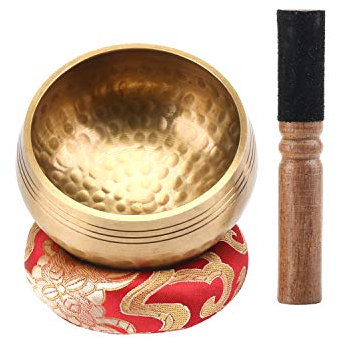 EKKONG Bol Chantant Tibétain, Bol Tibétain Artisanal avec Coussin et Maillet en Cuir, Bol Chantant pour Méditation Yoga Détente Guérison Décoration de Maison