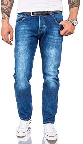 Rock Creek Herren Jeans Hose Comfort Fit Jeans Herrenjeans Herrenhose Denim Stonewashed Basic Weites Bein Raw RC-3120A Hellblau W32 L34
