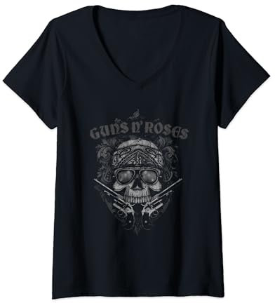 Womens Guns N' Roses Official Skull Guns Bandanna V-Neck T-Shirt