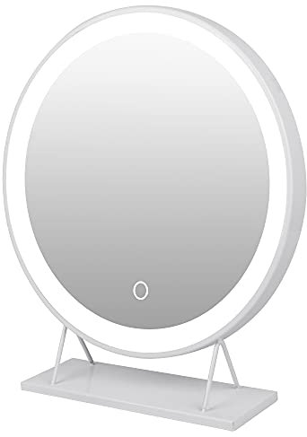 XUANYU Groß Runde Schminkspiegel mit Beleuchtung mit Metallrahmen Beweglich Tischspiegel Standspiegel, Eine Vielzahl von Spezifikationen (Weiß, Kaltweiß Licht, 50cm)