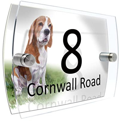 House Number Plaque Sign Door Road Plate for Dog Lovers Personalised Watercolour Print (D404 beagle)